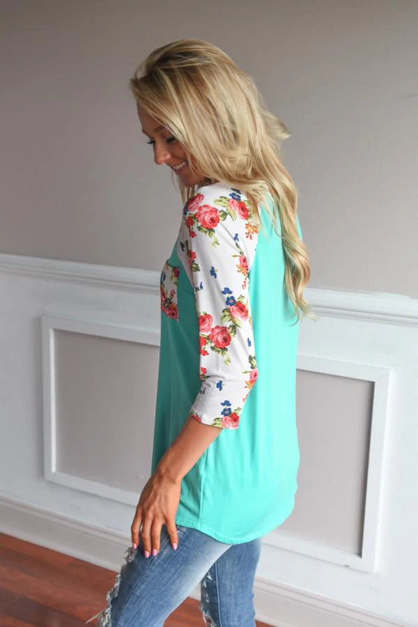 Mint Floral Baseball Tee - Image 5
