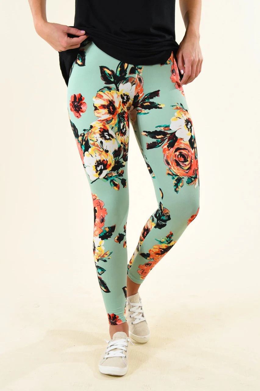 Mint Floral Leggings - Image 2