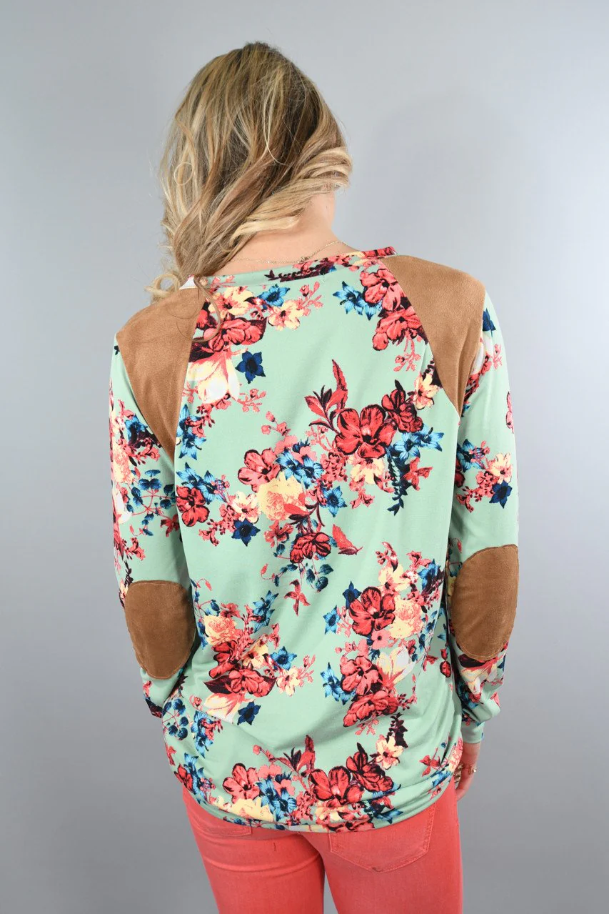 Mint Floral Long Sleeve Top - Image 4