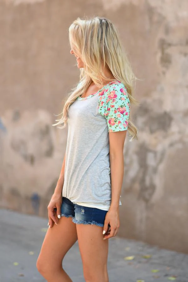 Mint Floral Sleeve Top - Image 4