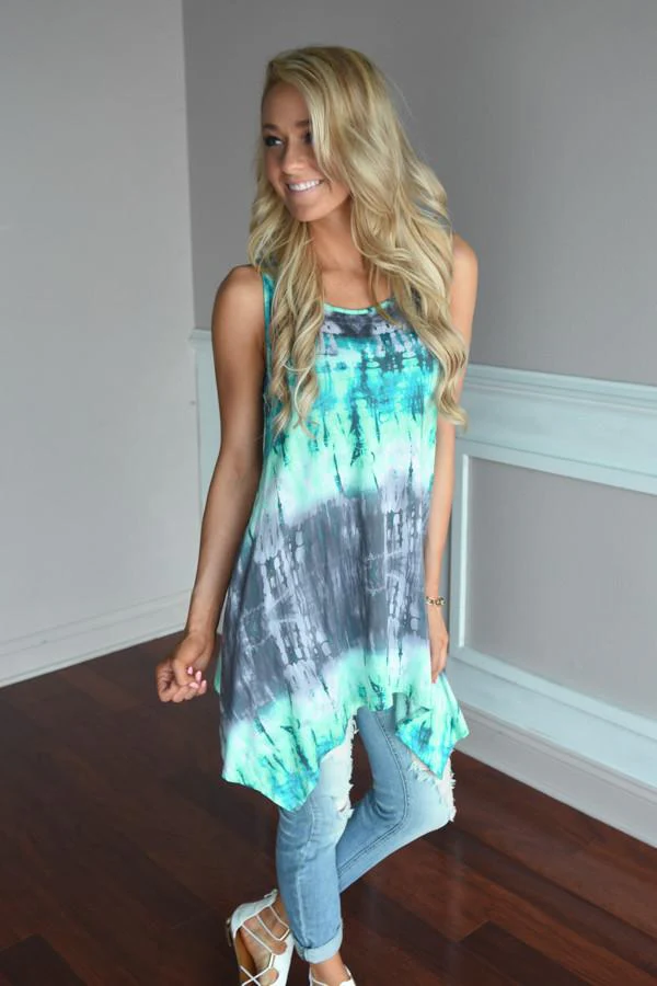 Mint & Gray Tie Dye Top