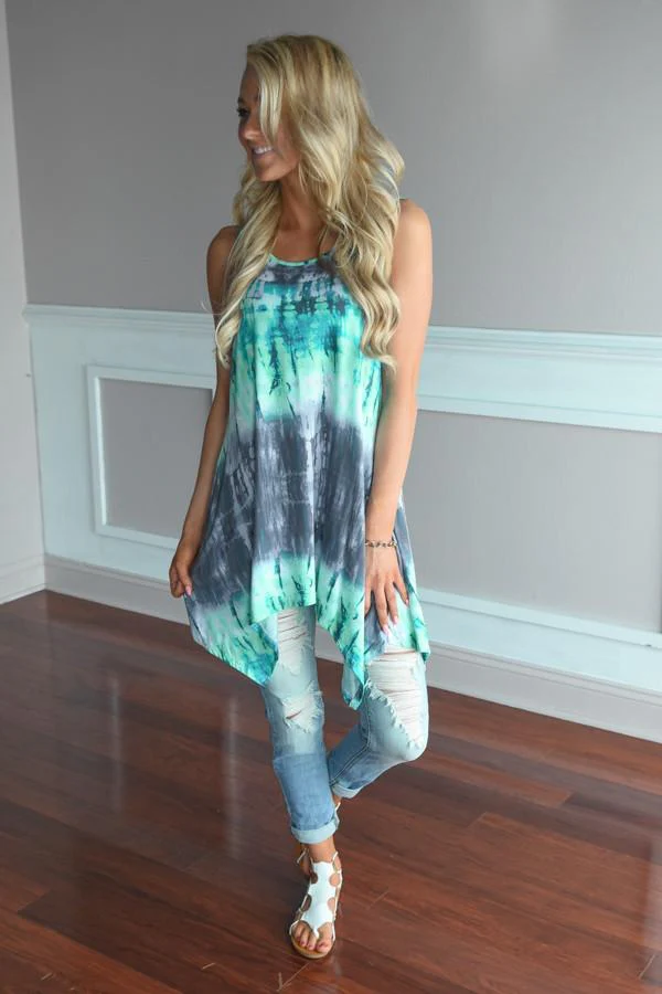 Mint & Gray Tie Dye Top - Image 2
