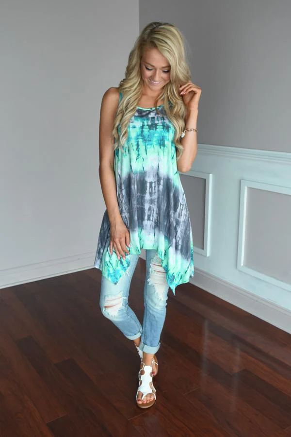 Mint & Gray Tie Dye Top - Image 3