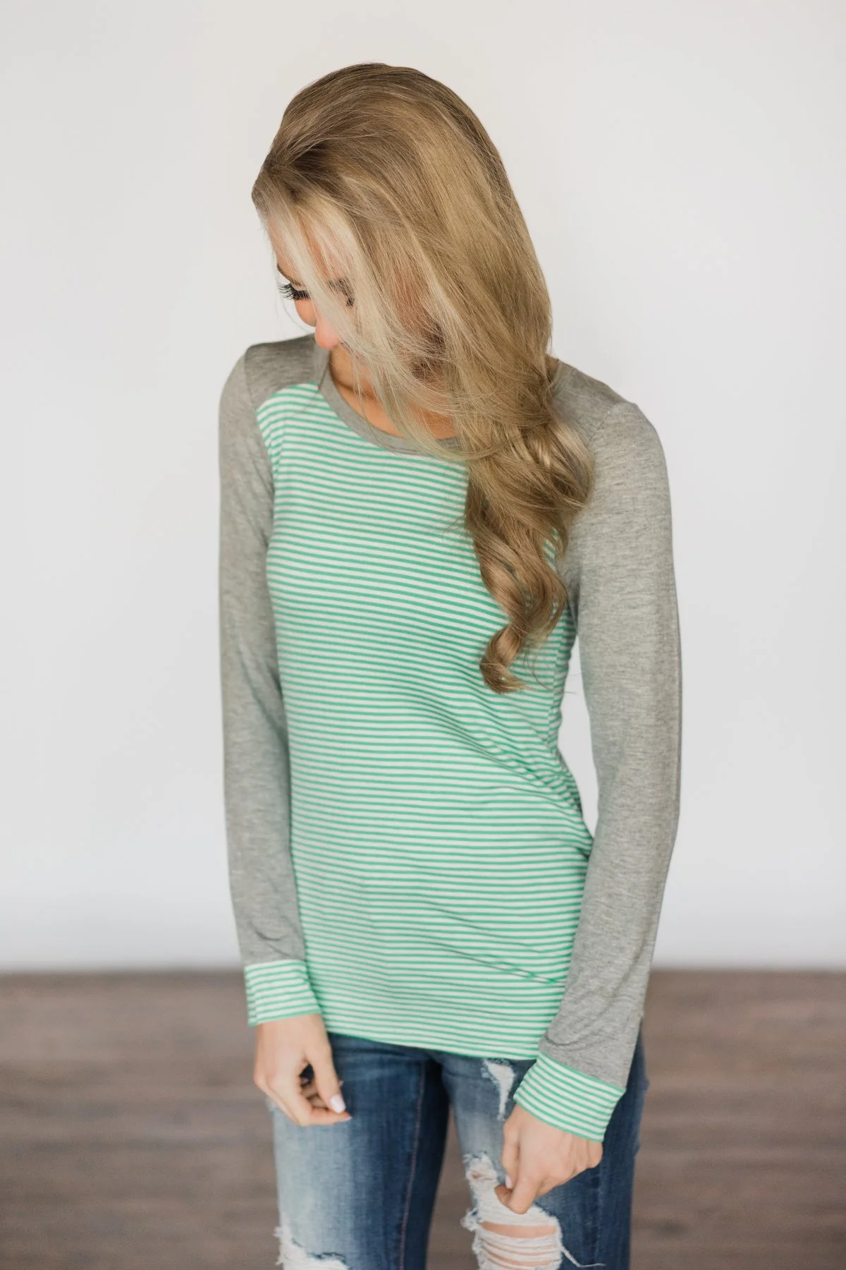 Mint & Grey Striped Top - Image 3