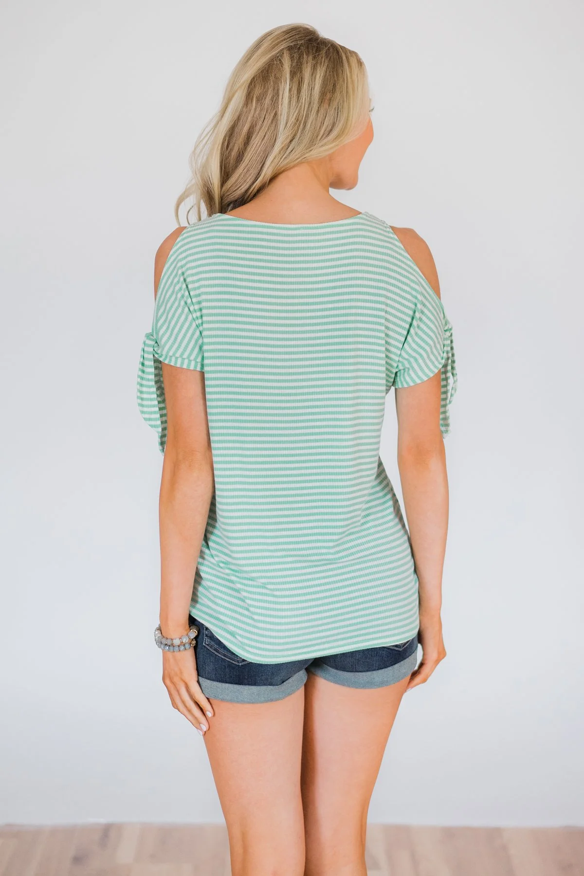 Mint Striped Cold Shoulder Top - Image 5