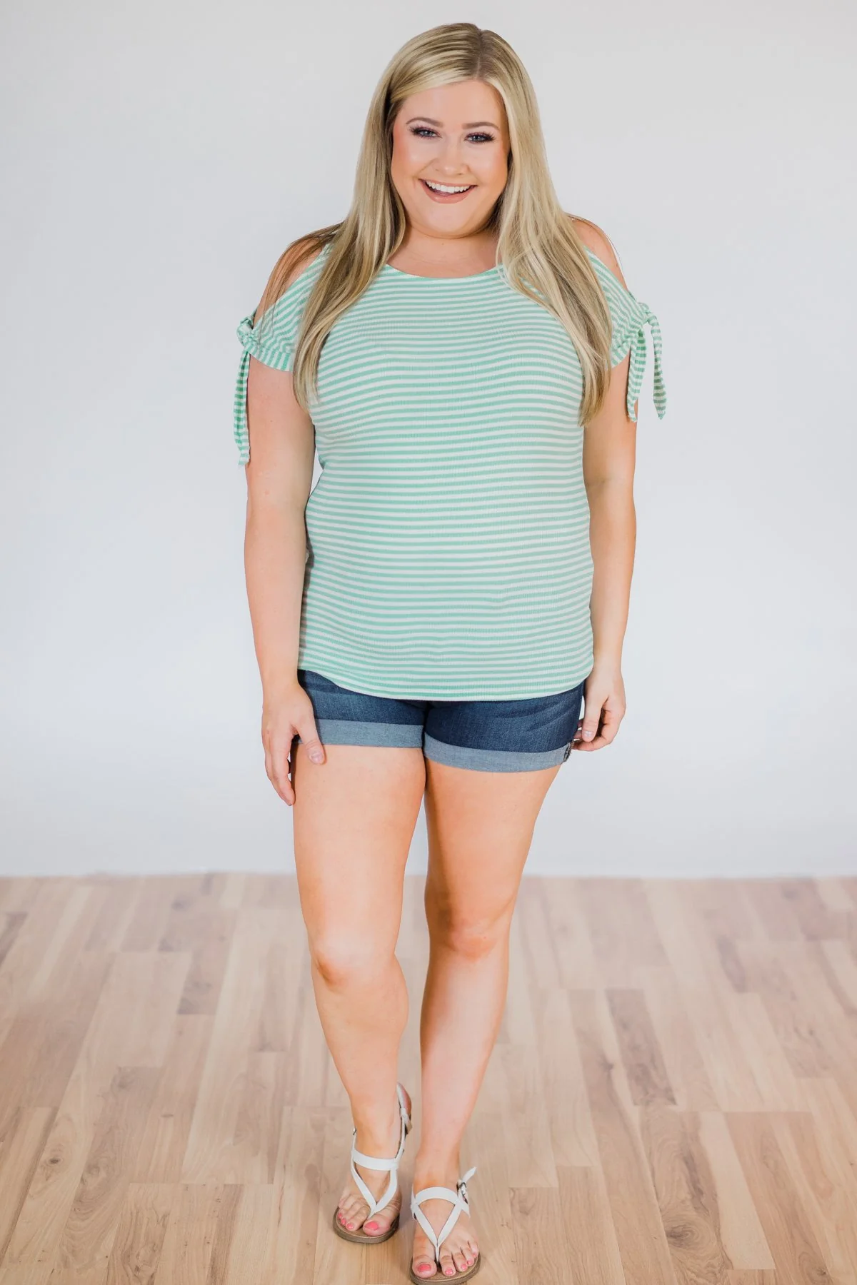 Mint Striped Cold Shoulder Top - Image 6