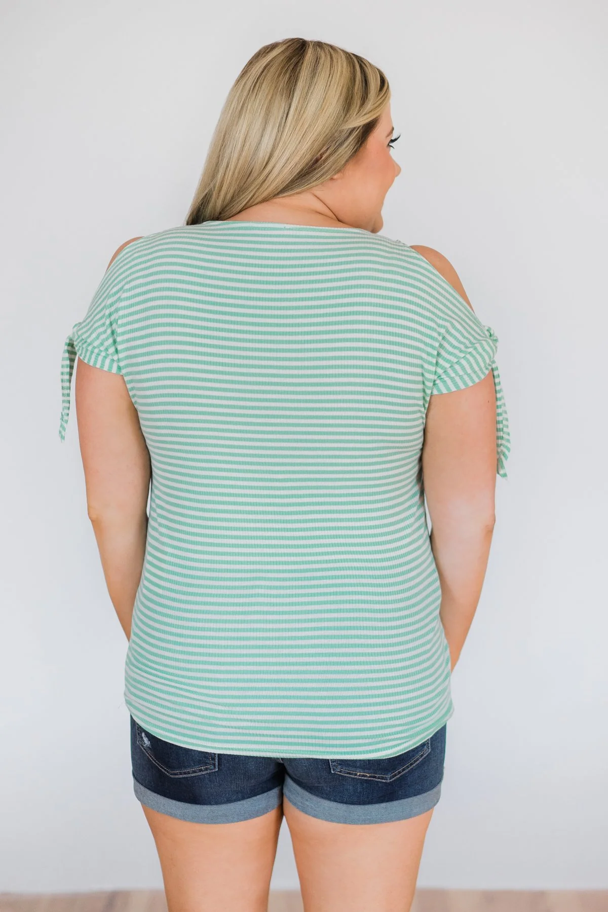 Mint Striped Cold Shoulder Top - Image 8