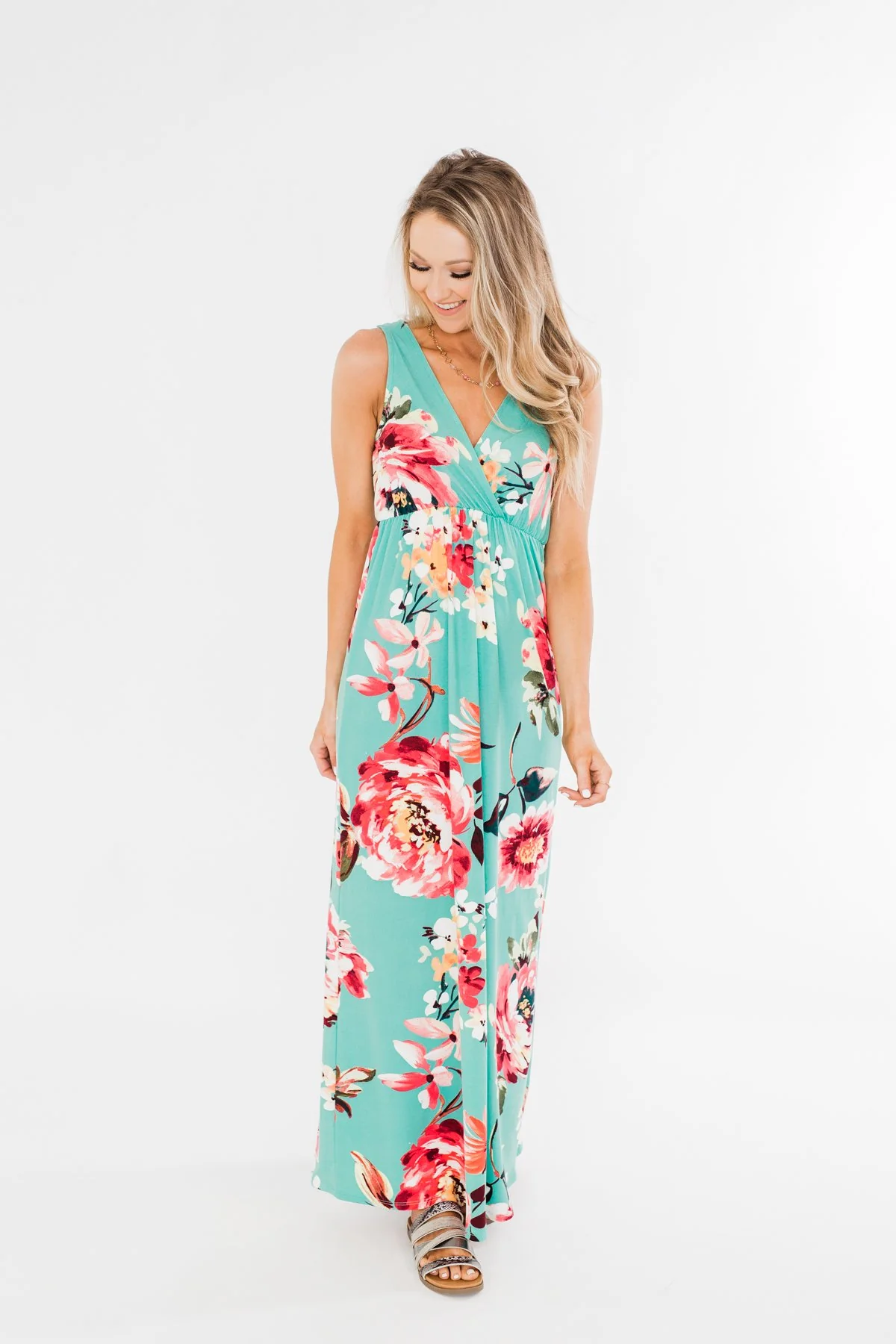Miracle Of You Floral Maxi Dress- Mint - Image 3