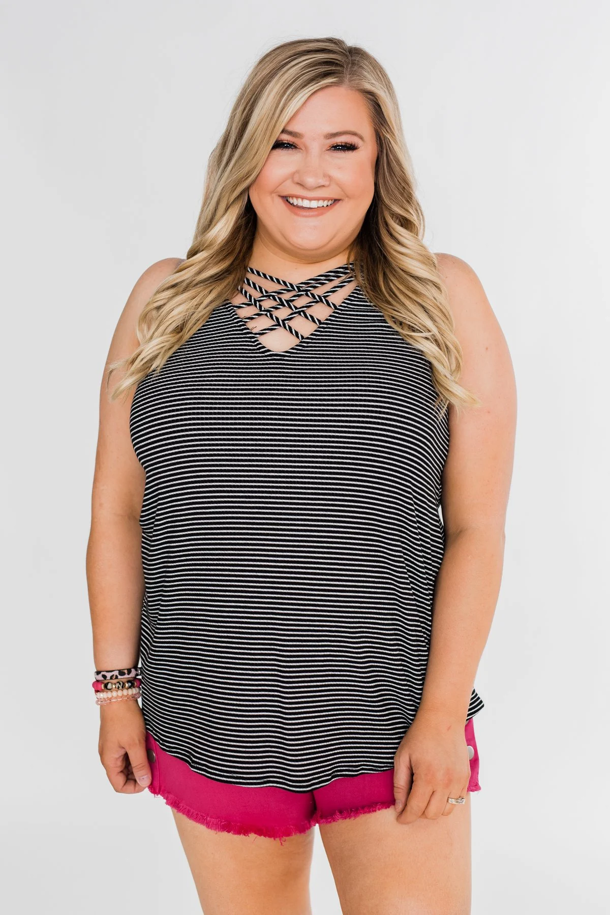 Mirage Criss Cross Tank Top - Black & White - Image 2