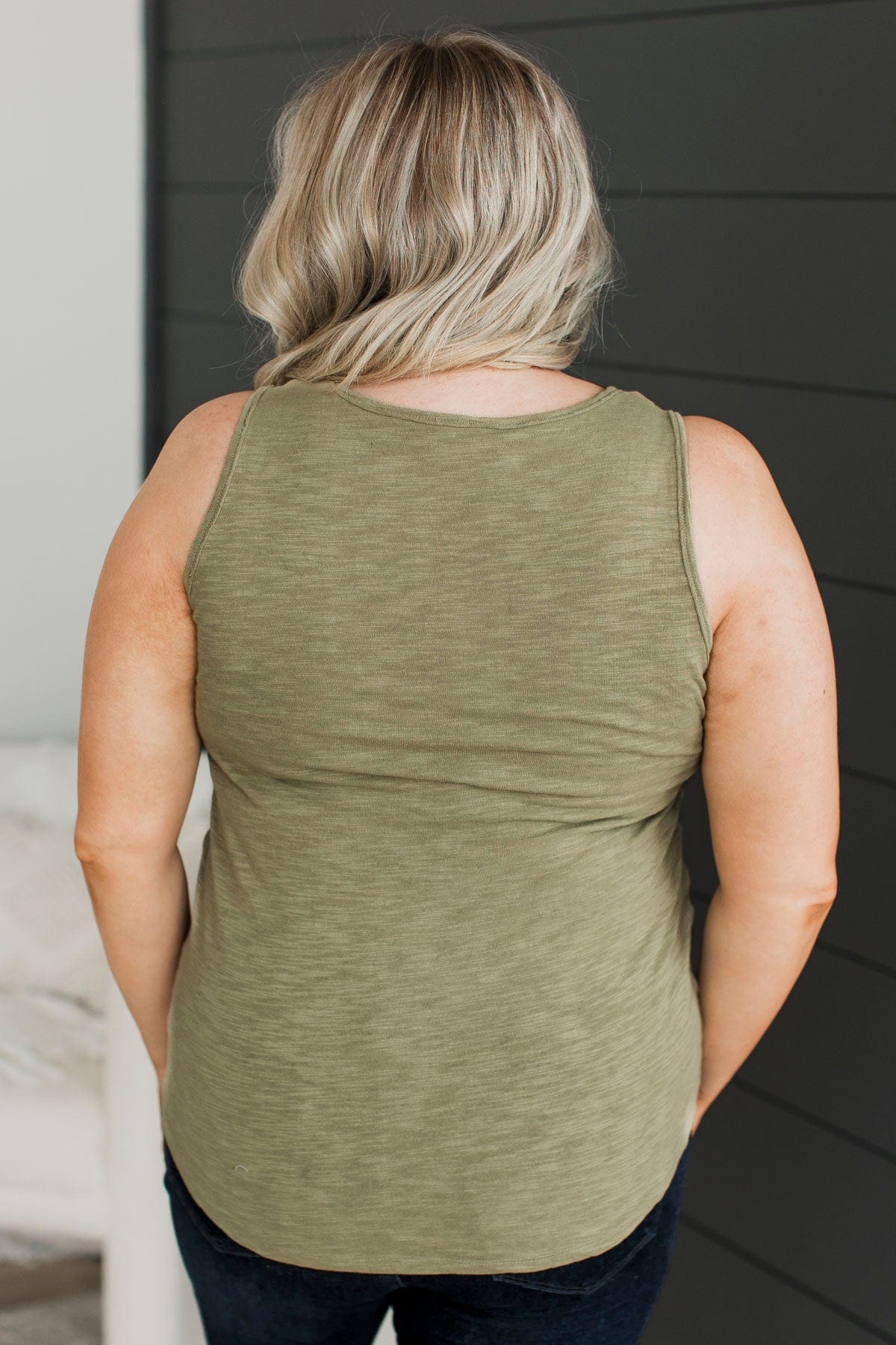 Miss Me Yet Button Tank Top- Light Olive - Image 8
