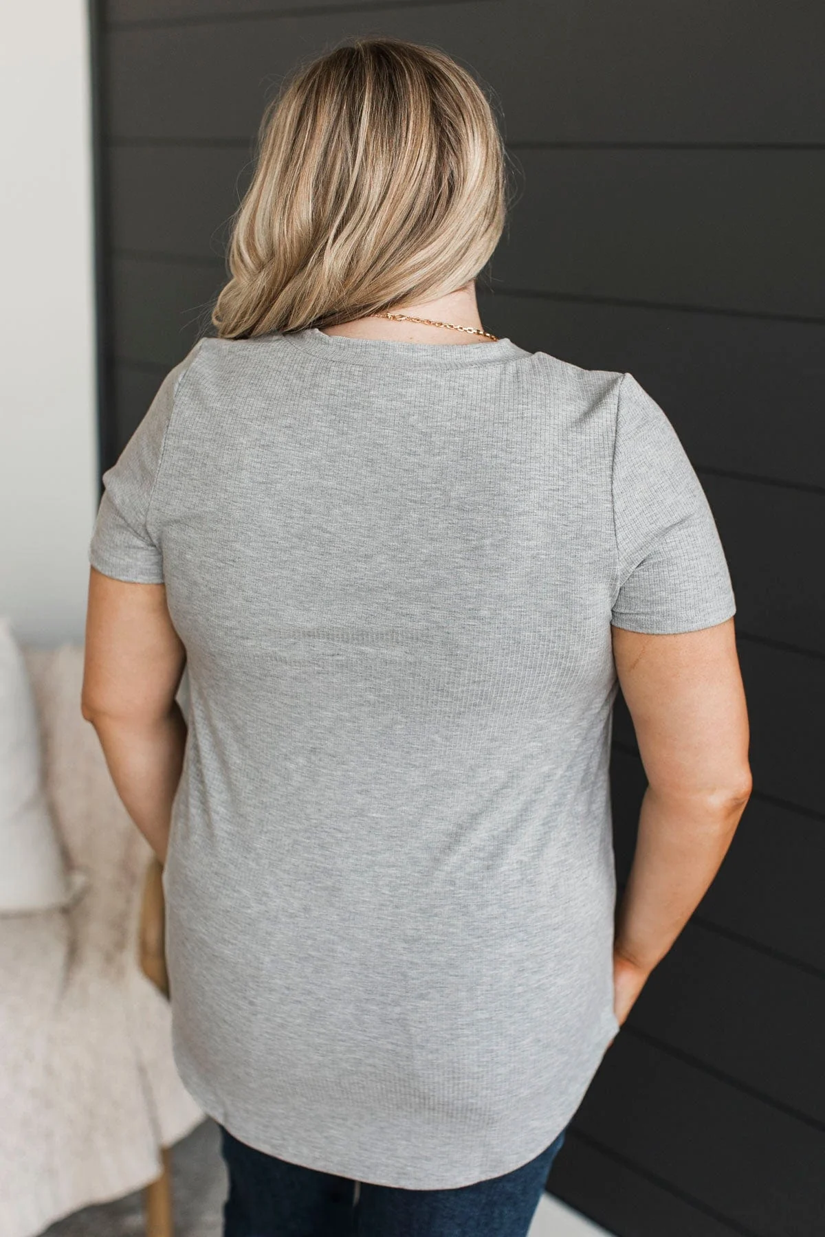 Miss You Already V-Neck Top- Heather Grey - Image 8