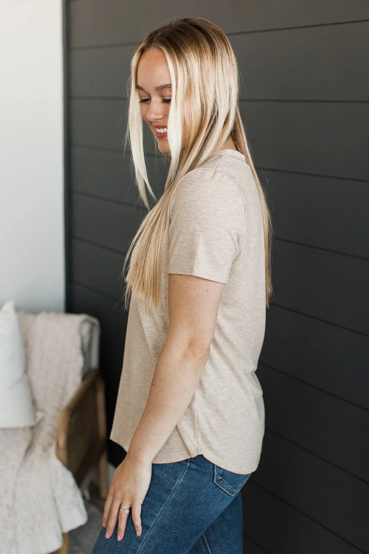 Miss You Already V-Neck Top- Oatmeal - Image 5