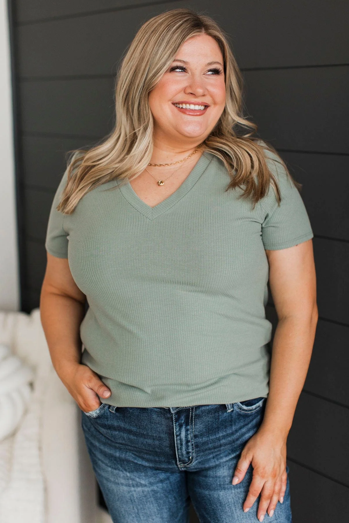 Miss You Already V-Neck Top- Sage - Image 3
