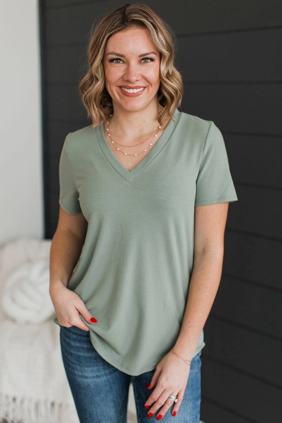 Miss You Already V-Neck Top- Sage - Image 4