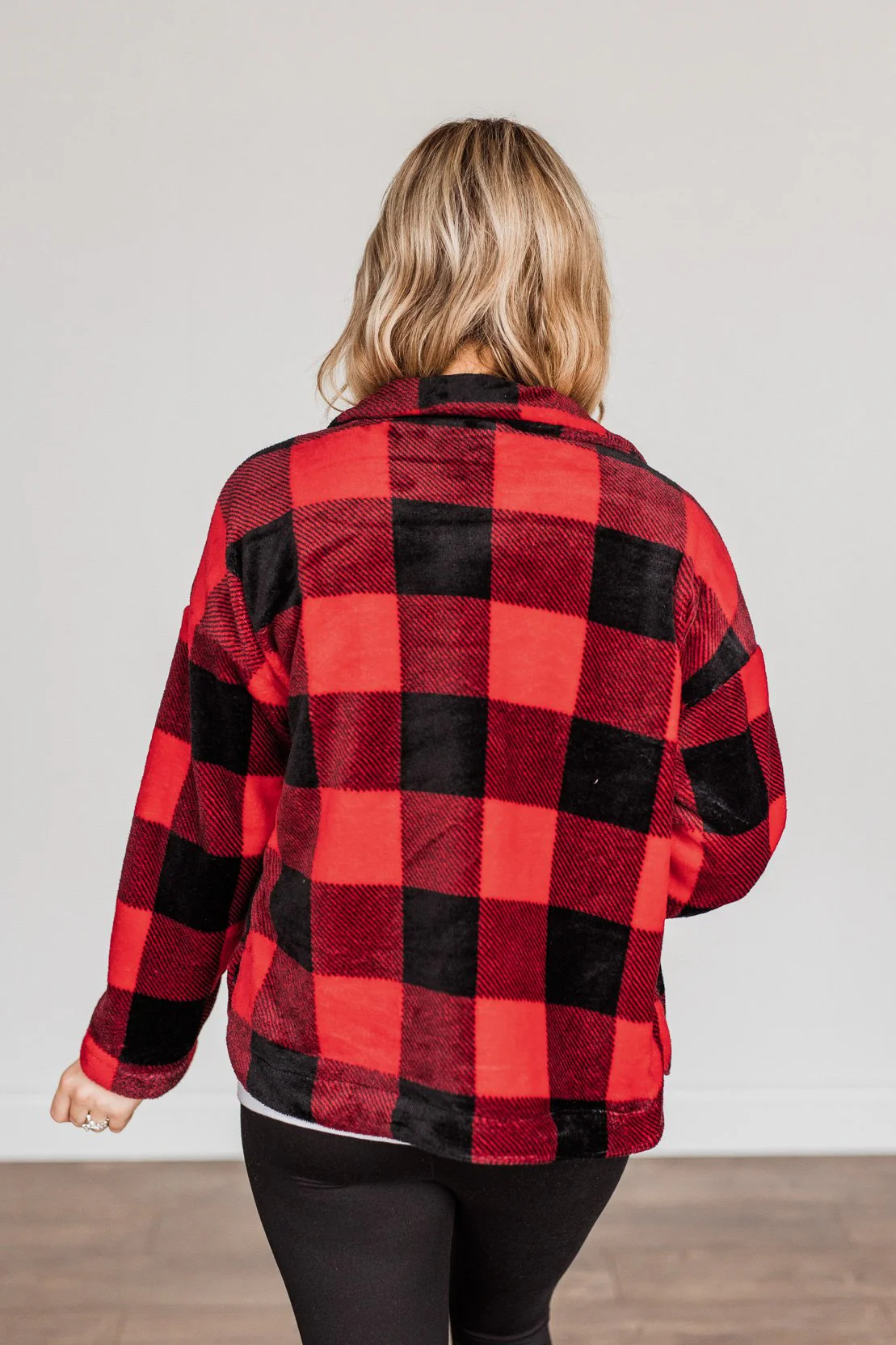 Mistletoe Kisses Plaid Button Up Sherpa- Red & Black - Image 13
