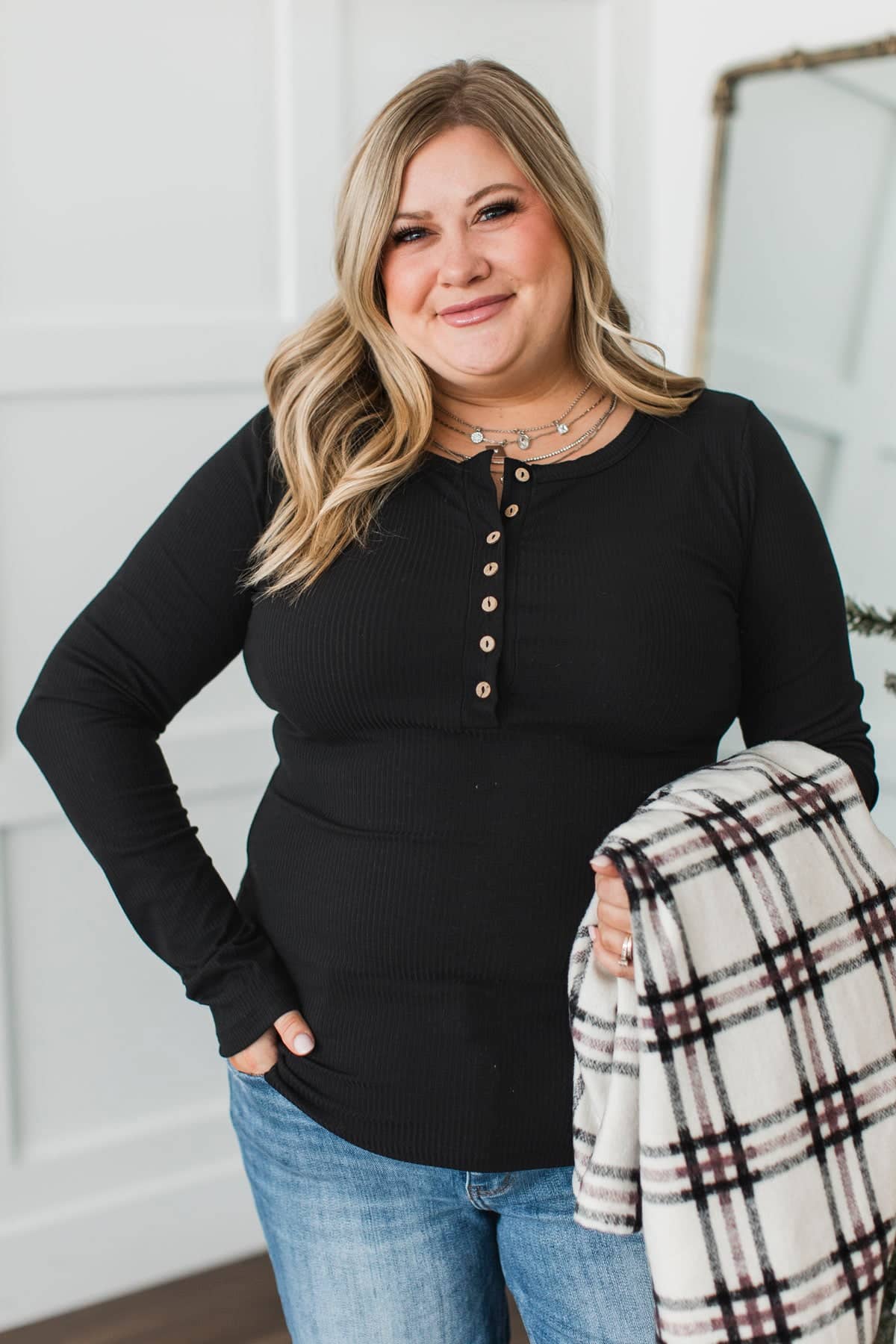 Mixed Feelings Long Sleeve Ribbed Top- Black - Image 4