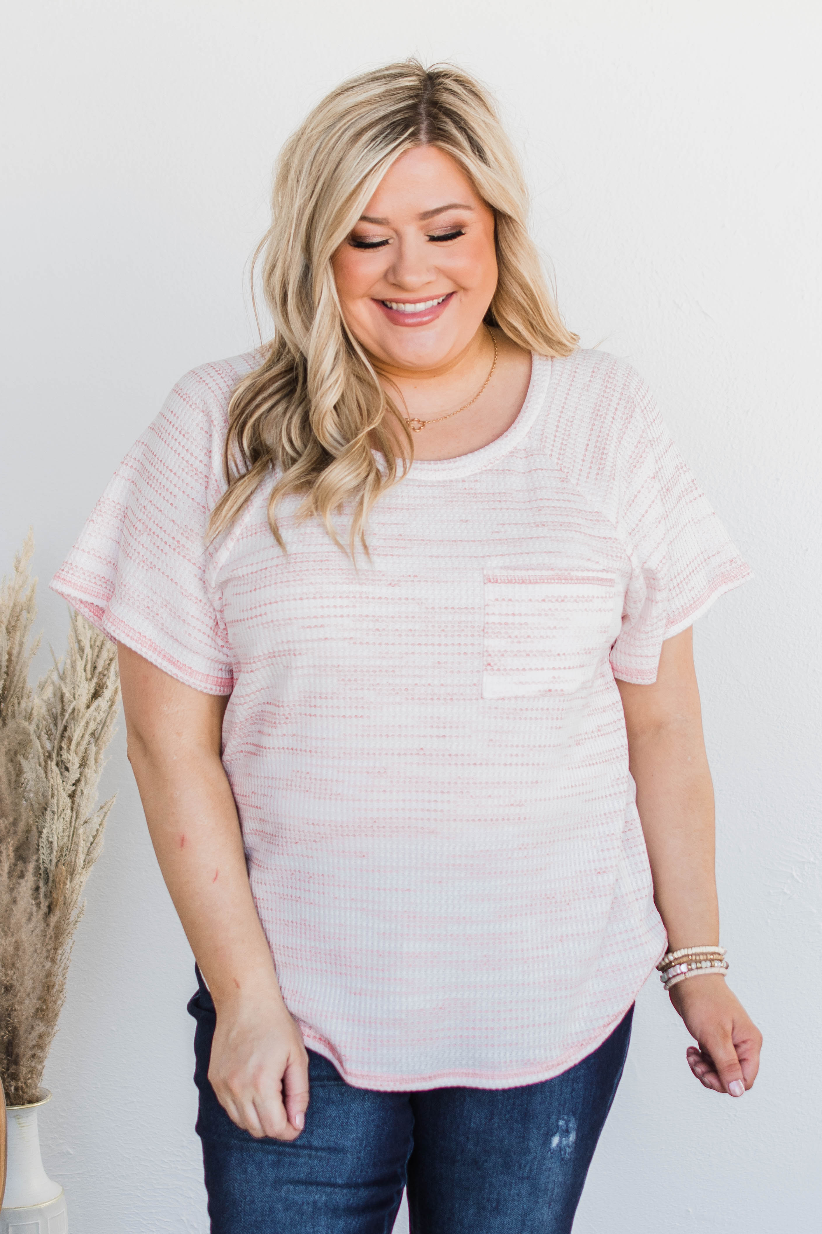 Mixing Things Up Knit Top- Pink & Ivory - Image 4