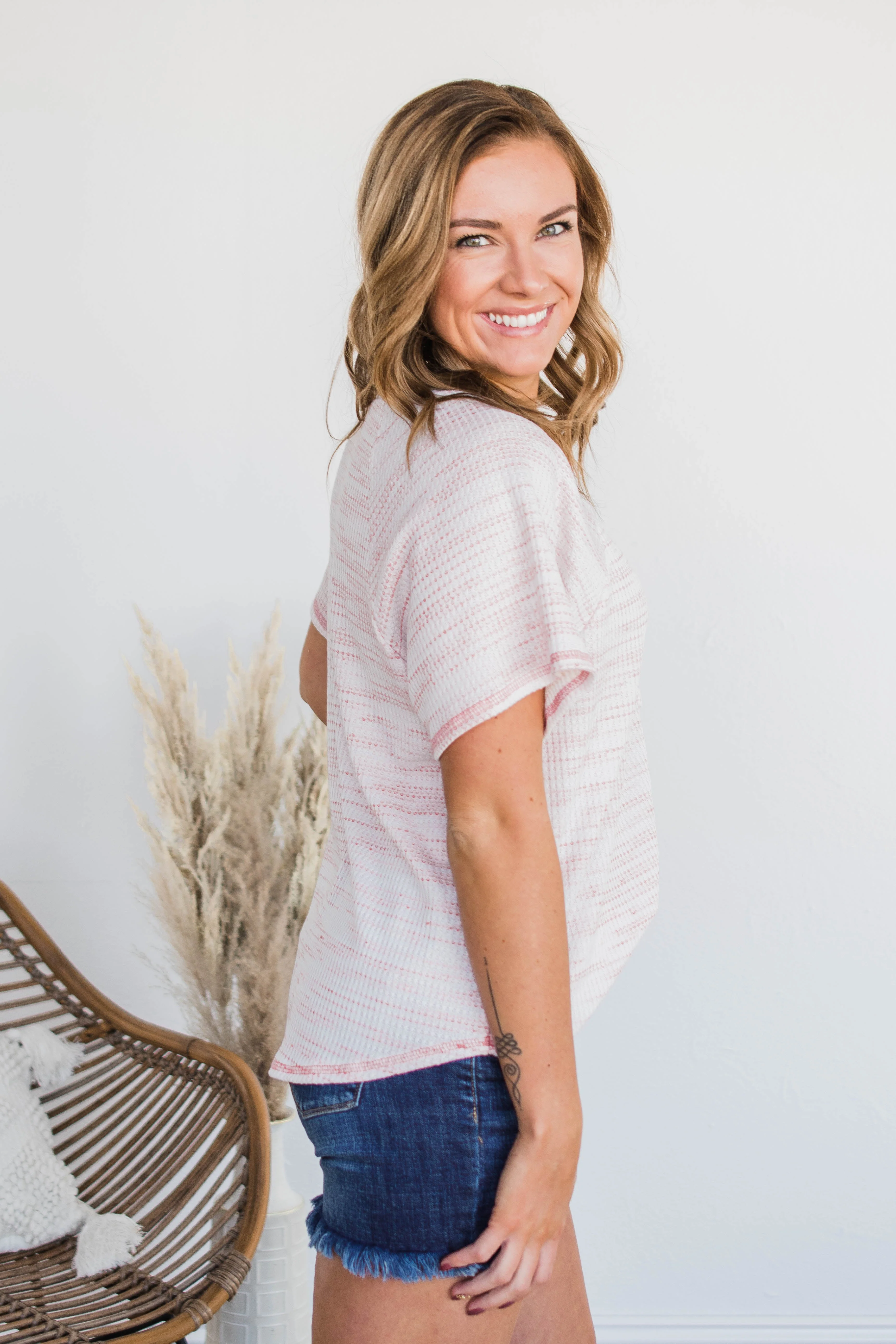 Mixing Things Up Knit Top- Pink & Ivory - Image 6