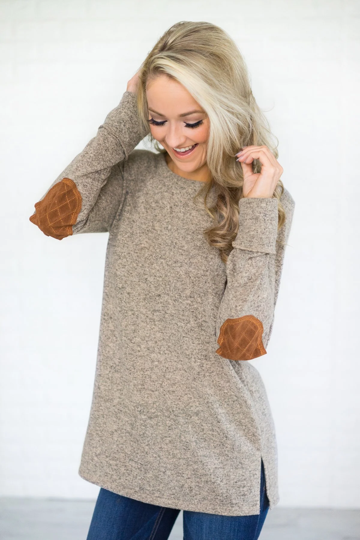 Mocha Button Down Tunic Top - Image 2