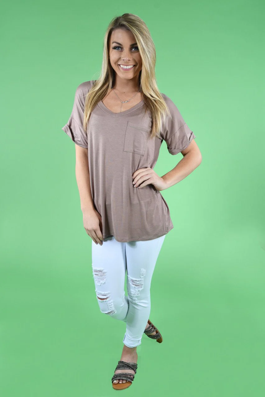 Mocha Essential V-Neck Top - Image 2
