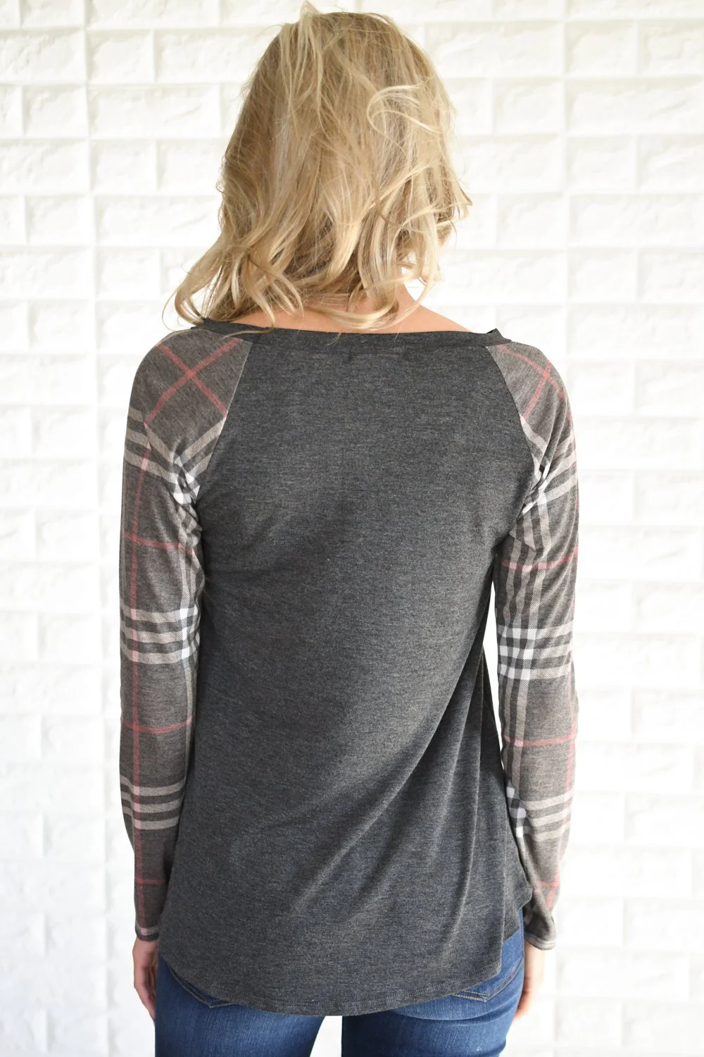 Mocha Plaid Sleeve Raglan Top - Image 6