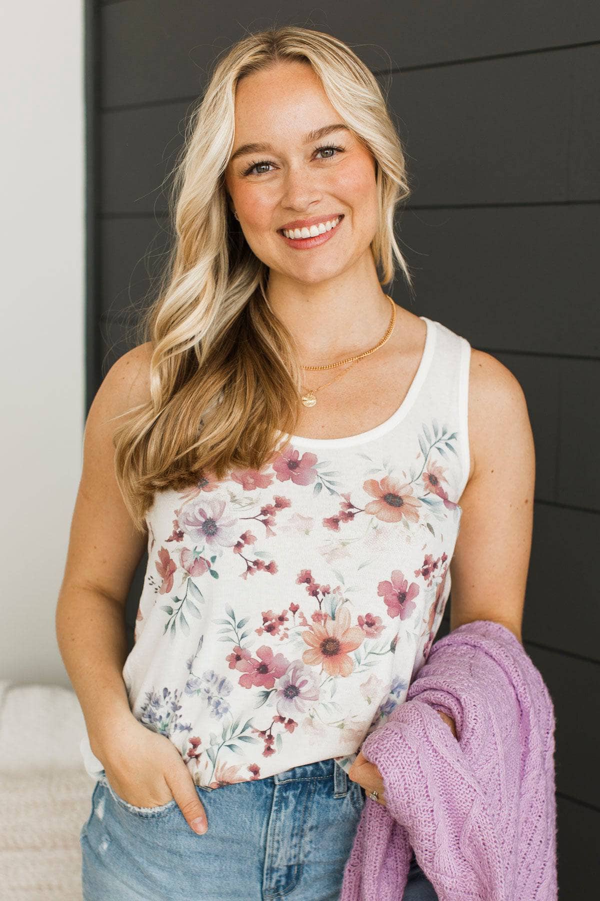 Moment of Love Floral Tank Top- Ivory - Image 2