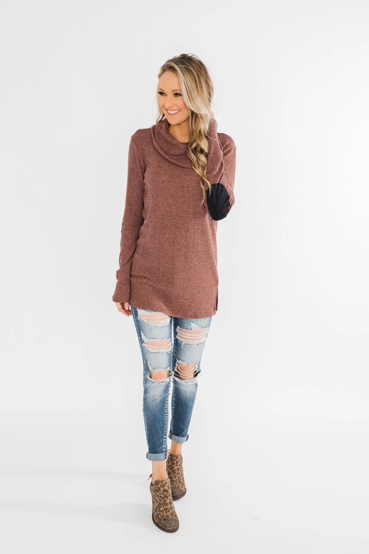 Moments Like This Knit Button Top- Dark Mauve - Image 7