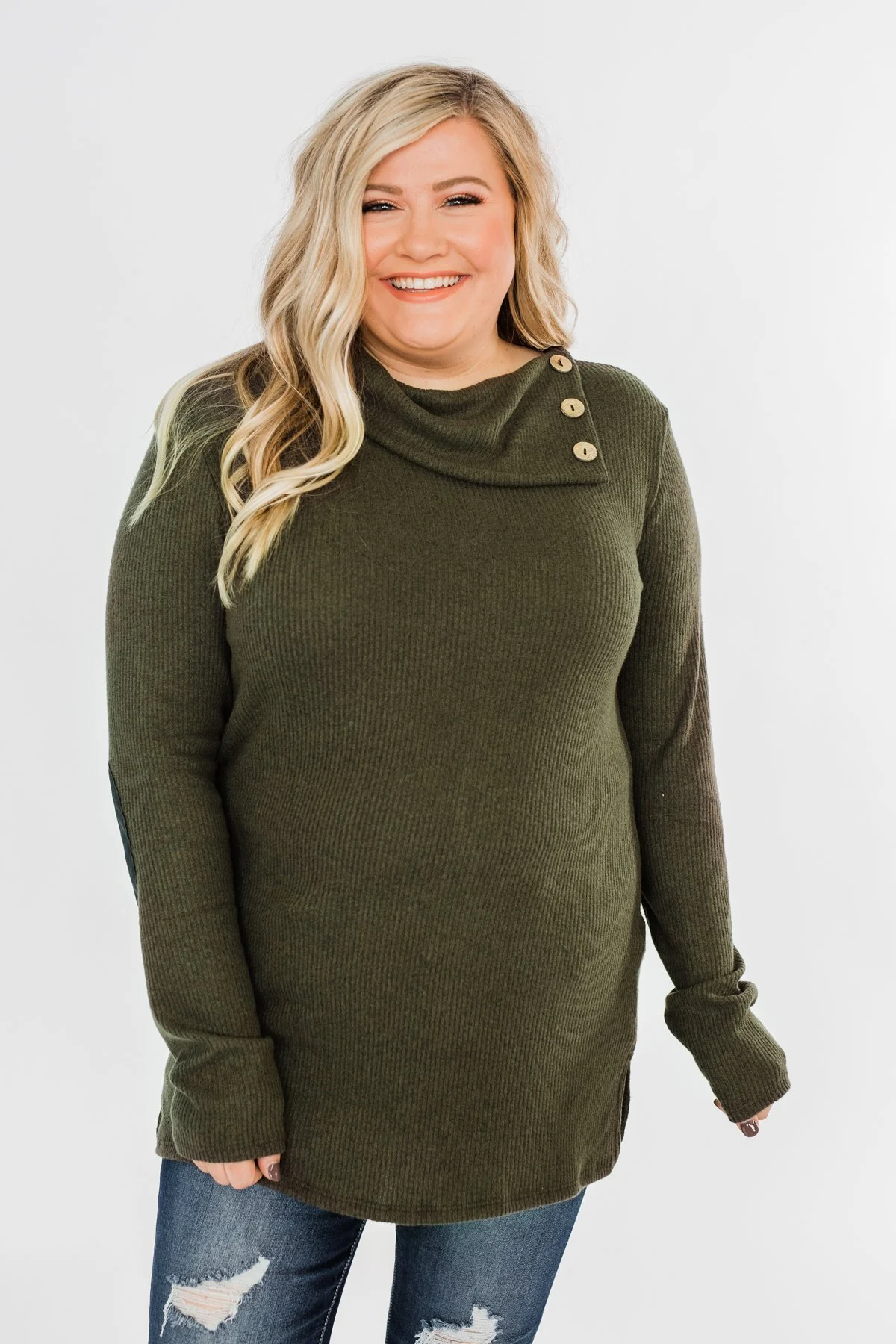 Moments Like This Knit Button Top- Dark Olive - Image 5