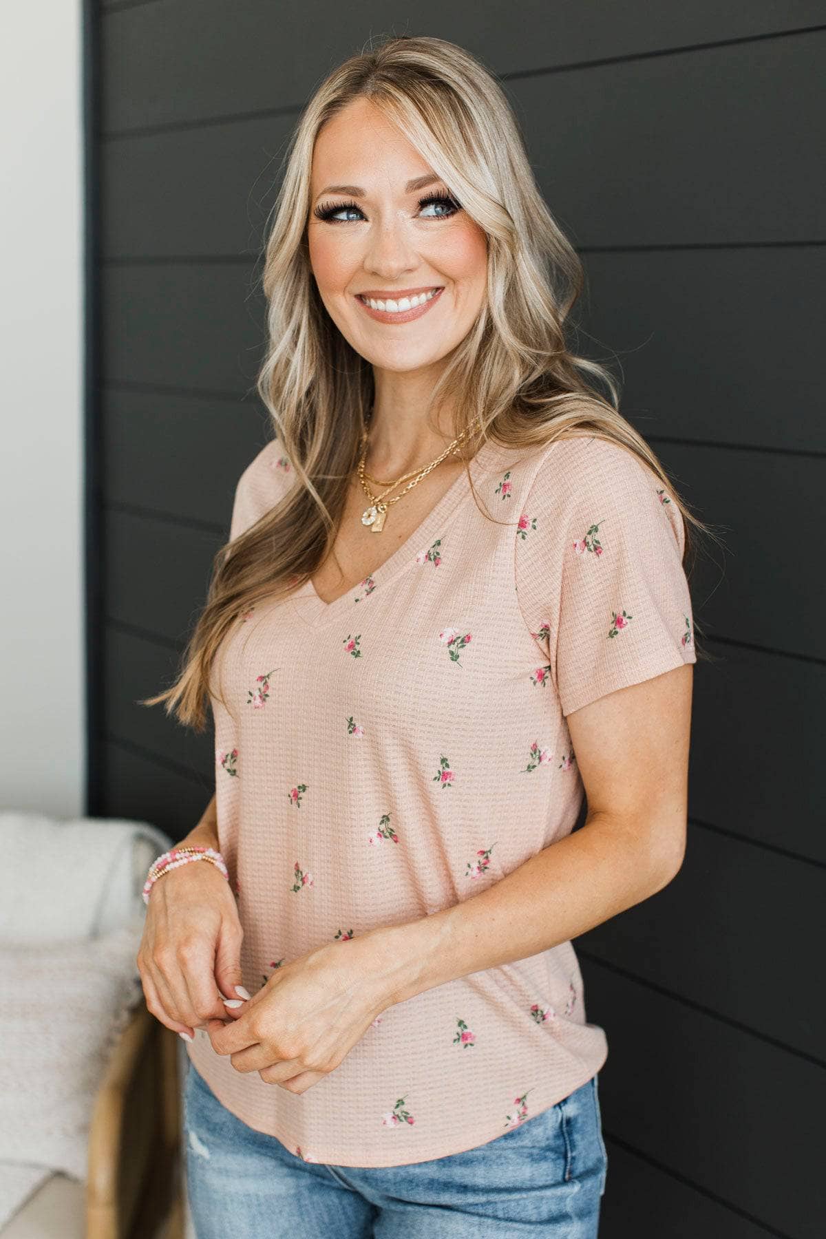 Moments Of Forever Floral Top- Blush