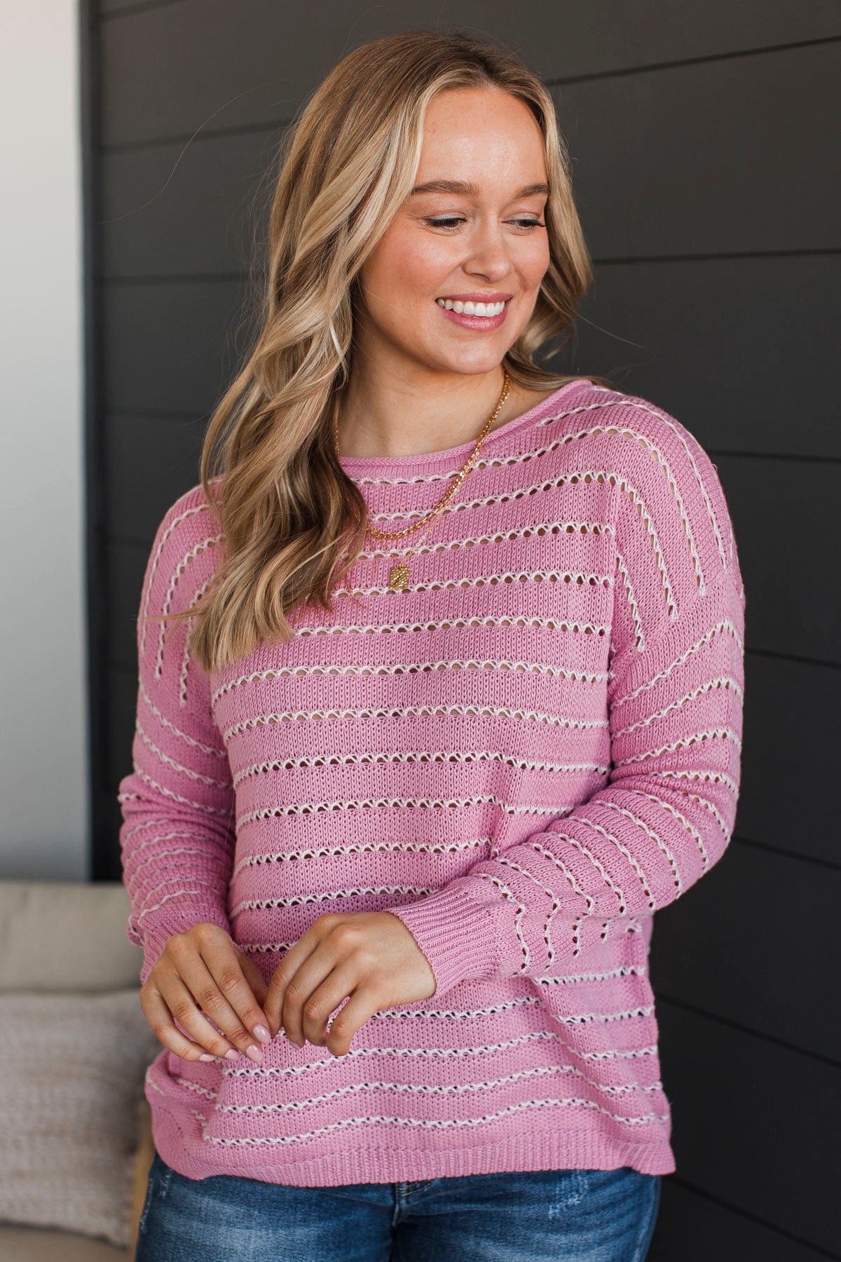 Moments of Kindness Striped Knit Sweater- Pink - Image 2