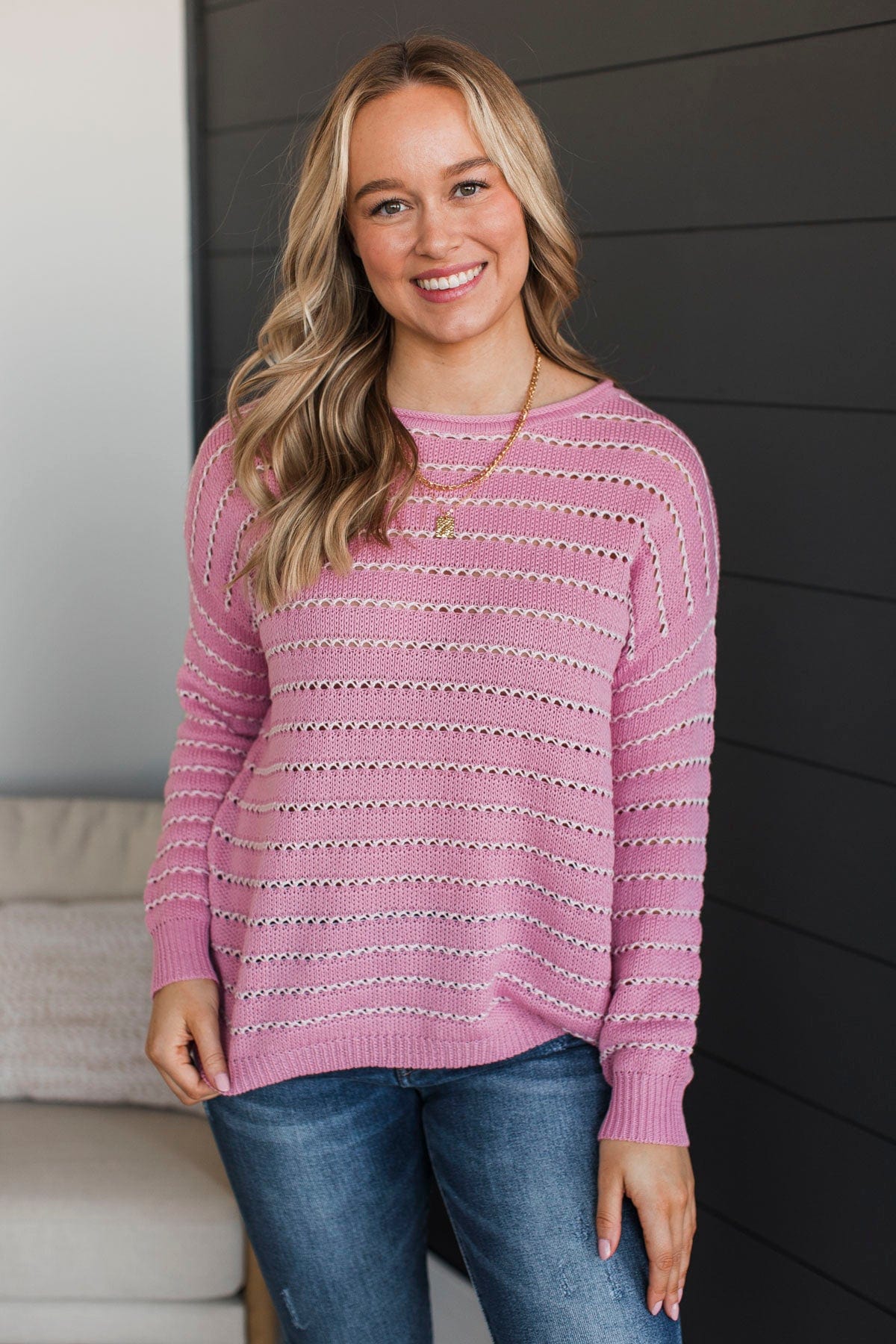 Moments of Kindness Striped Knit Sweater- Pink - Image 4