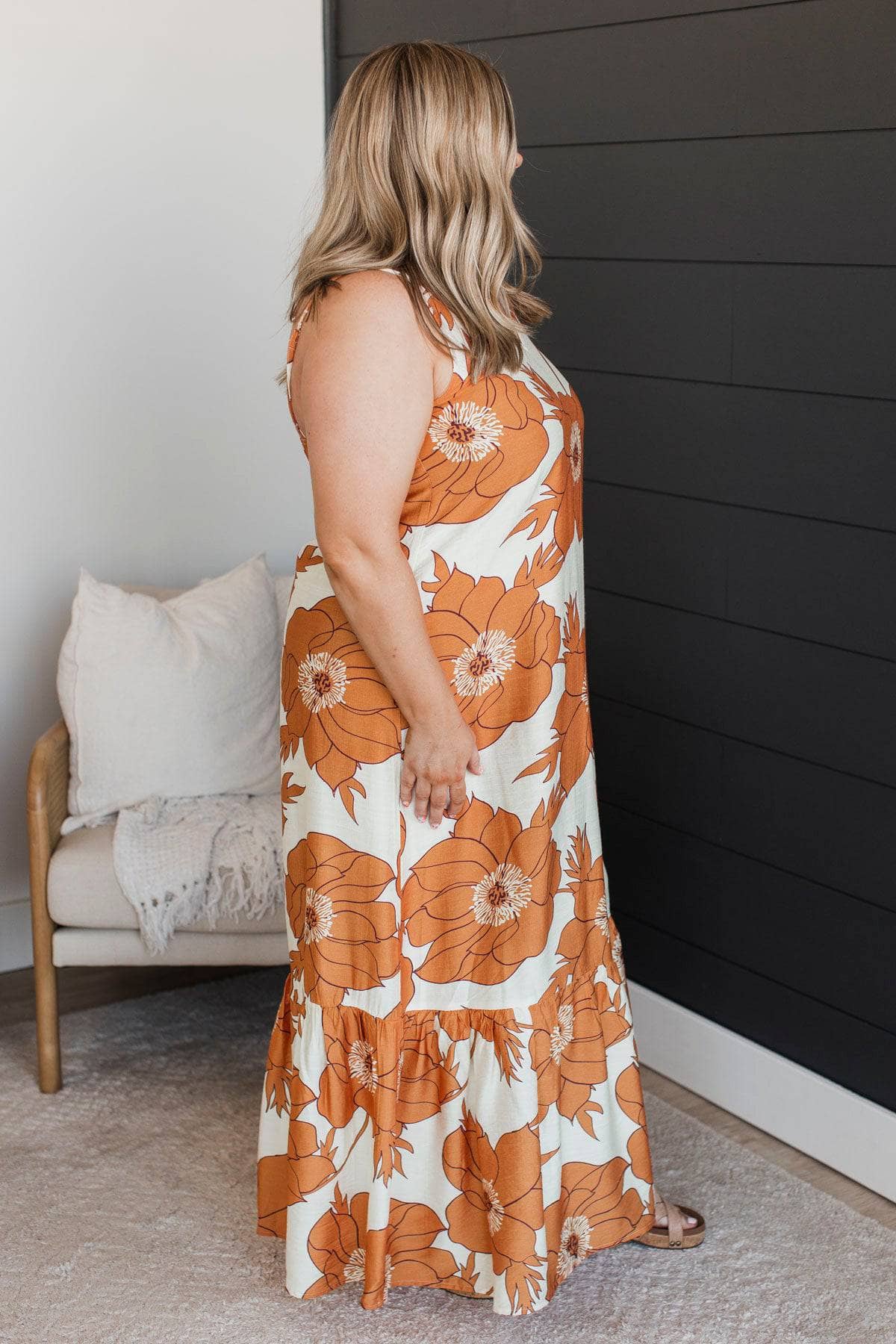 Moments Of The Heart Floral Maxi Dress- Burnt Orange - Image 5