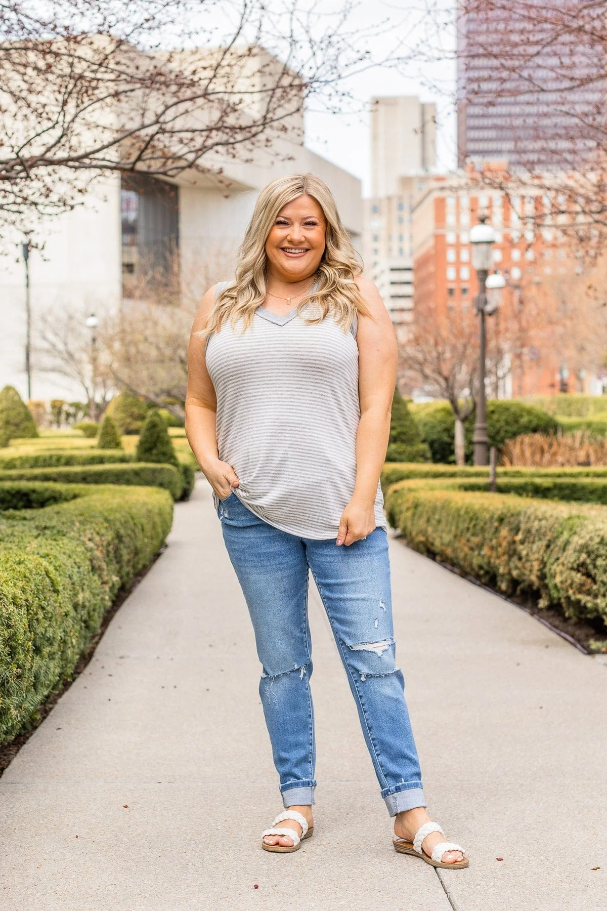 Moments To Remember Striped Tank- Gray - Image 3