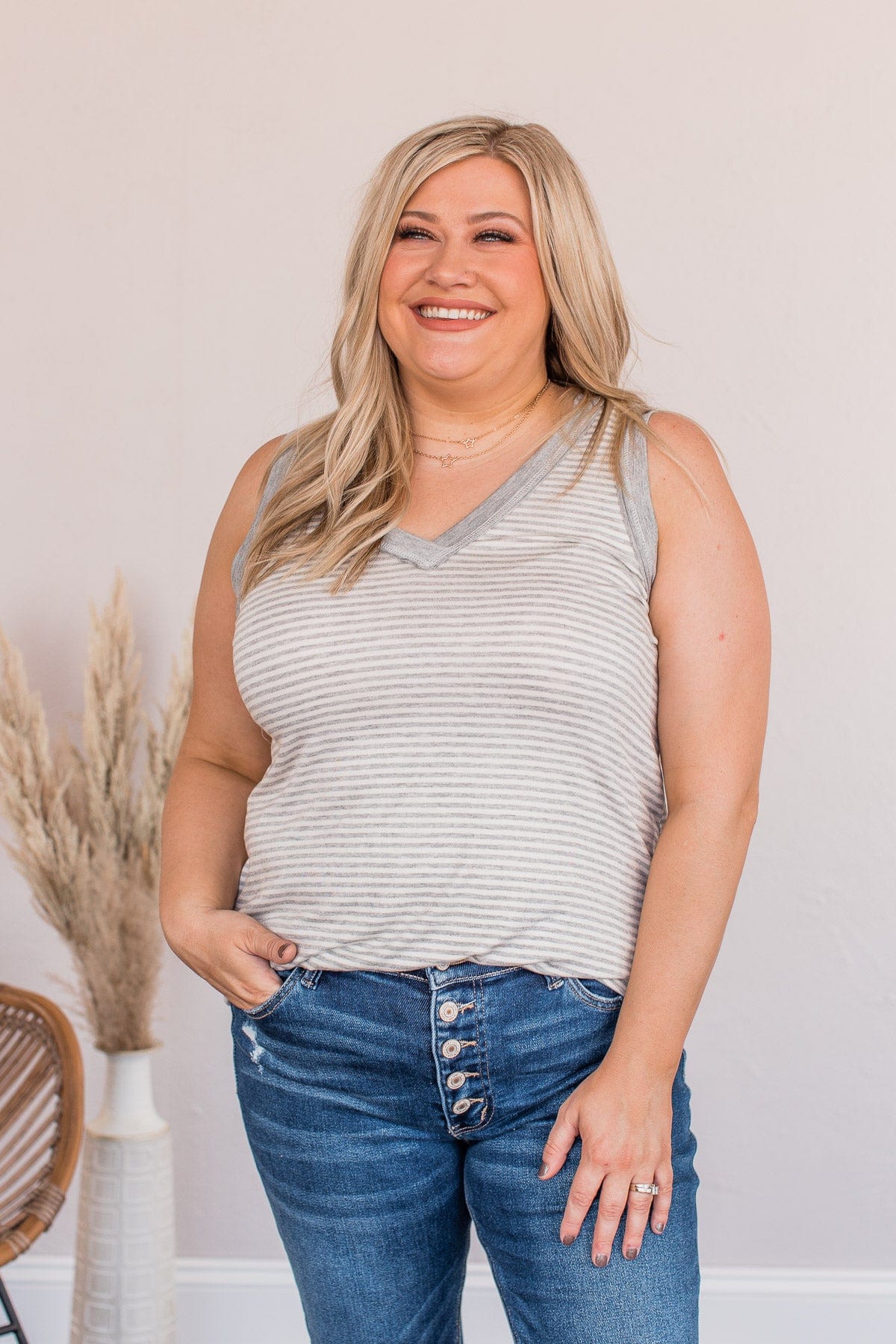 Moments To Remember Striped Tank- Gray - Image 5