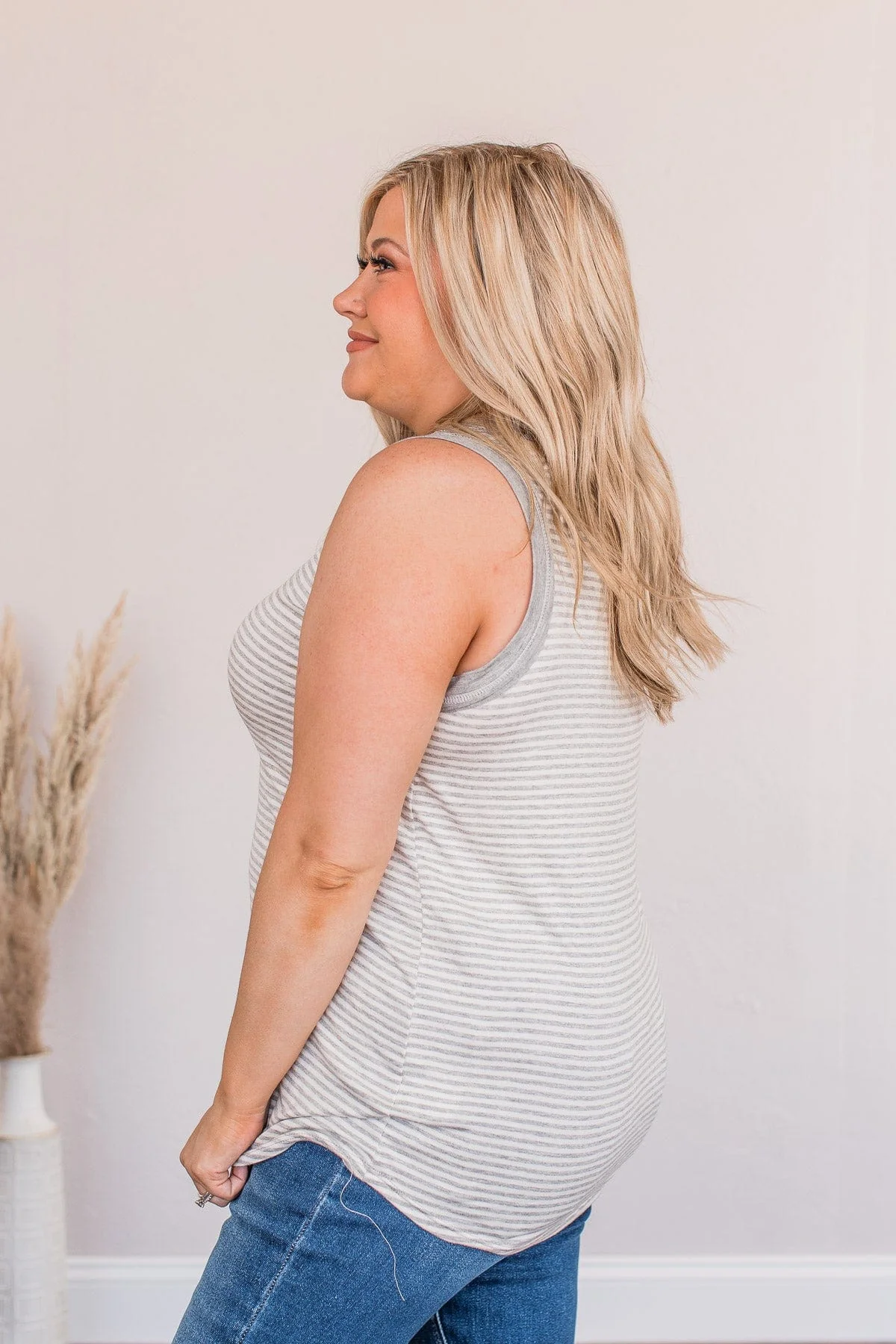 Moments To Remember Striped Tank- Gray - Image 6
