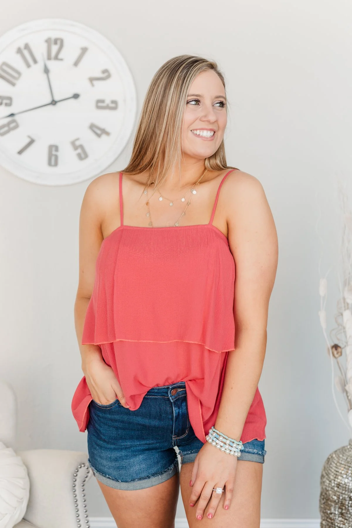 Moments With You Tiered Tank Top- Dark Coral - Image 16