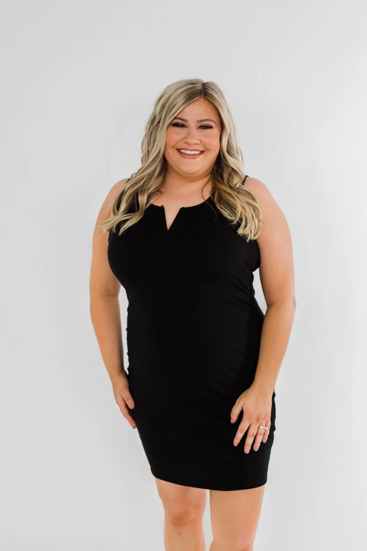 Moonlight Drive Notch Bodycon Dress- Black - Image 4