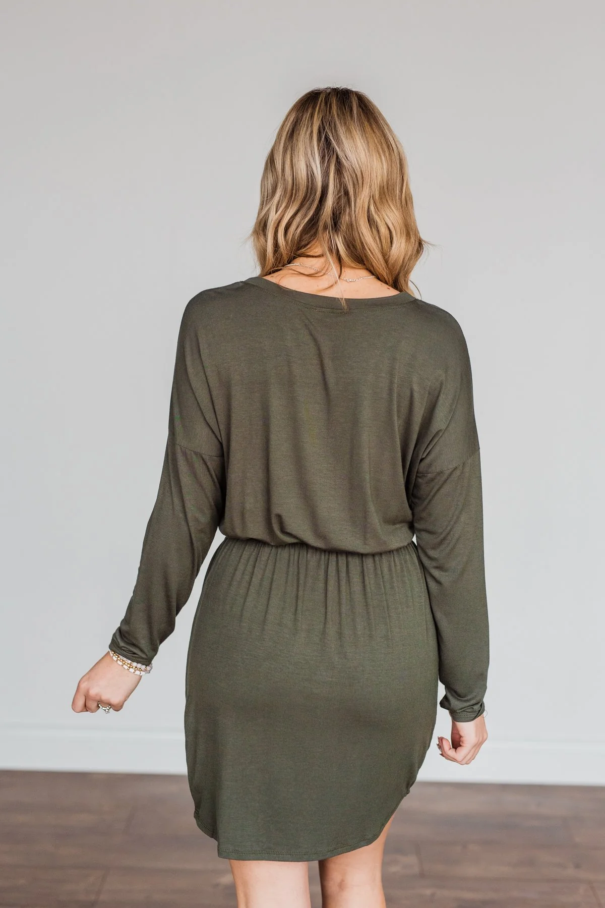 Moonlight Kisses Long Sleeve Dress- Dark Olive - Image 10