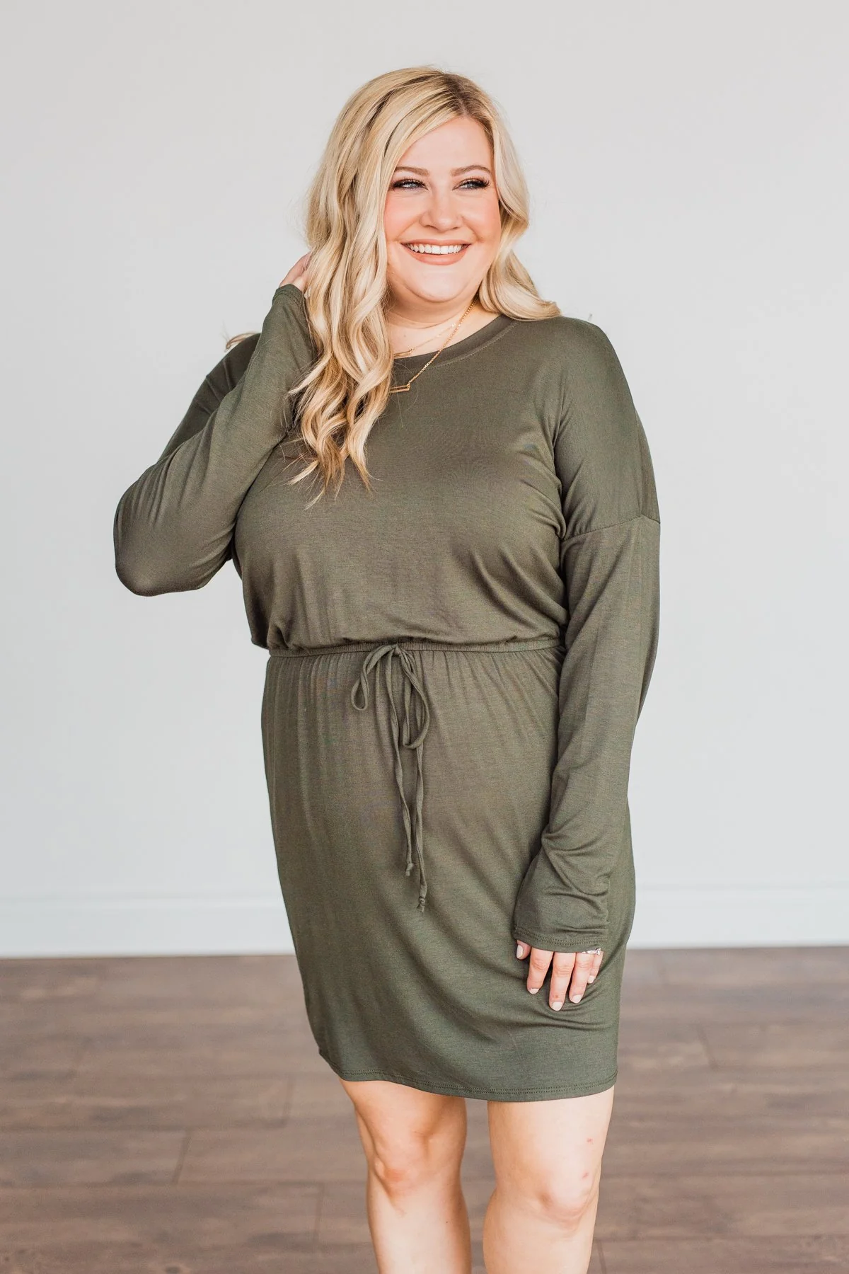 Moonlight Kisses Long Sleeve Dress- Dark Olive - Image 2