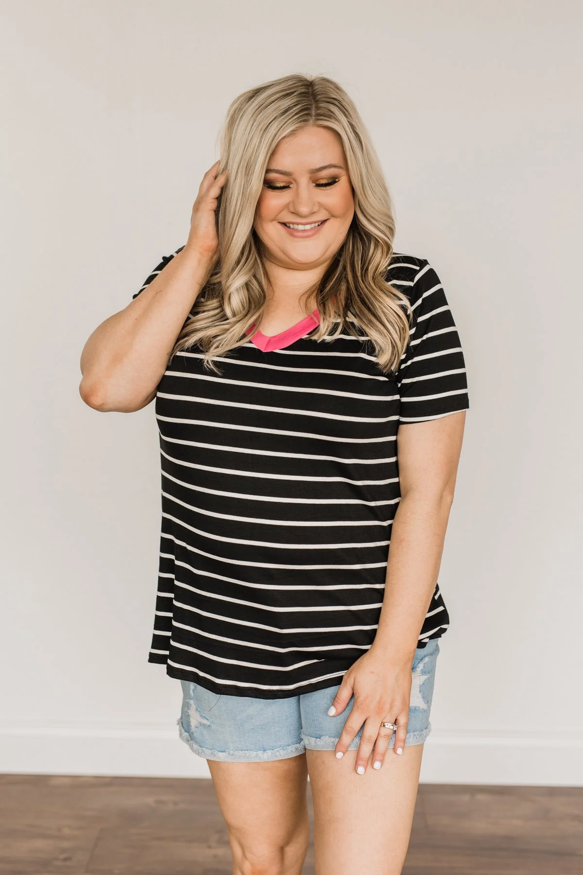 Moonlight Memories Striped Top- Black & Pink - Image 4