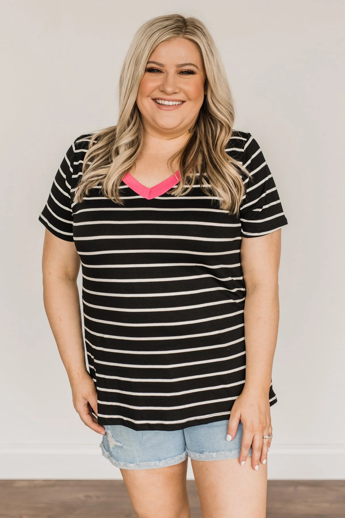Moonlight Memories Striped Top- Black & Pink - Image 8