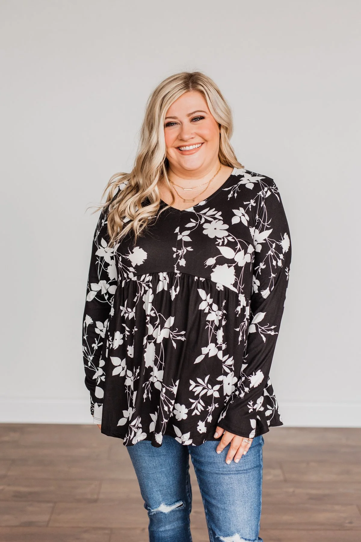 Moonlit Moments Floral Babydoll Top- Black - Image 8