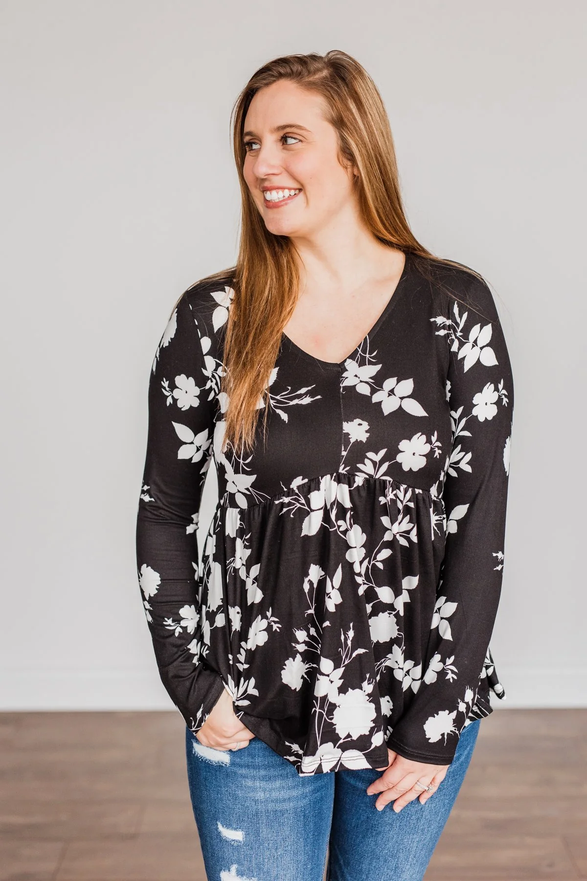 Moonlit Moments Floral Babydoll Top- Black - Image 9