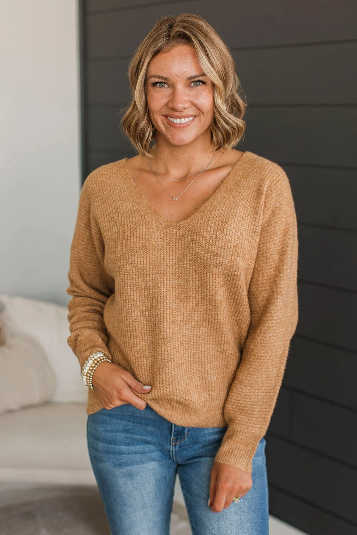 More Than Okay Knit Dolman Sweater- Honey - Image 2