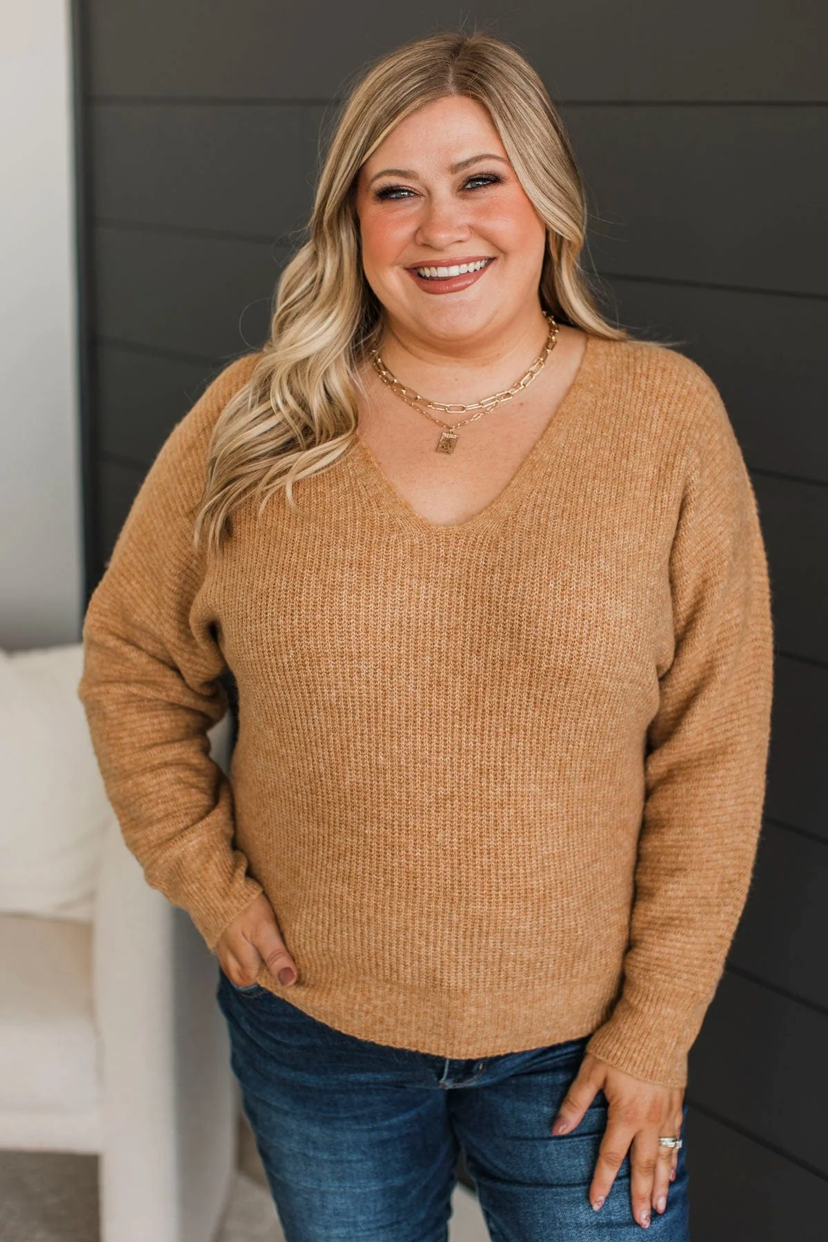 More Than Okay Knit Dolman Sweater- Honey - Image 3