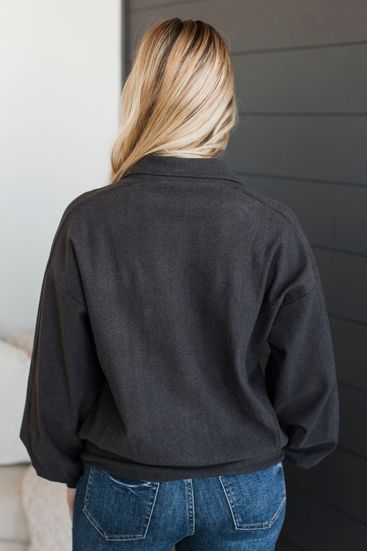 More Than Possible Quarter Button Pullover- Dark Charcoal - Image 8