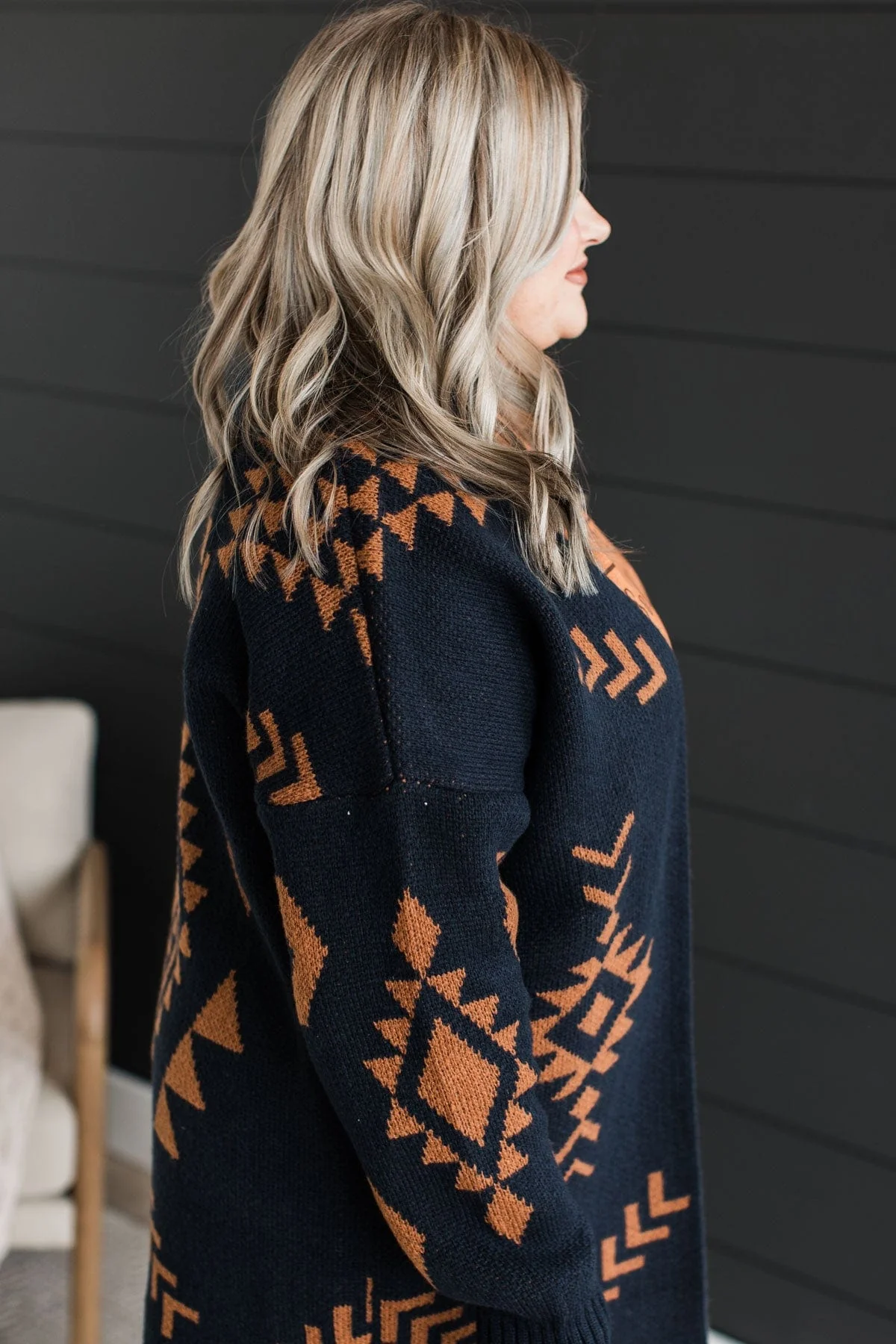More Than Style Aztec Knit Cardigan- Navy - Image 5
