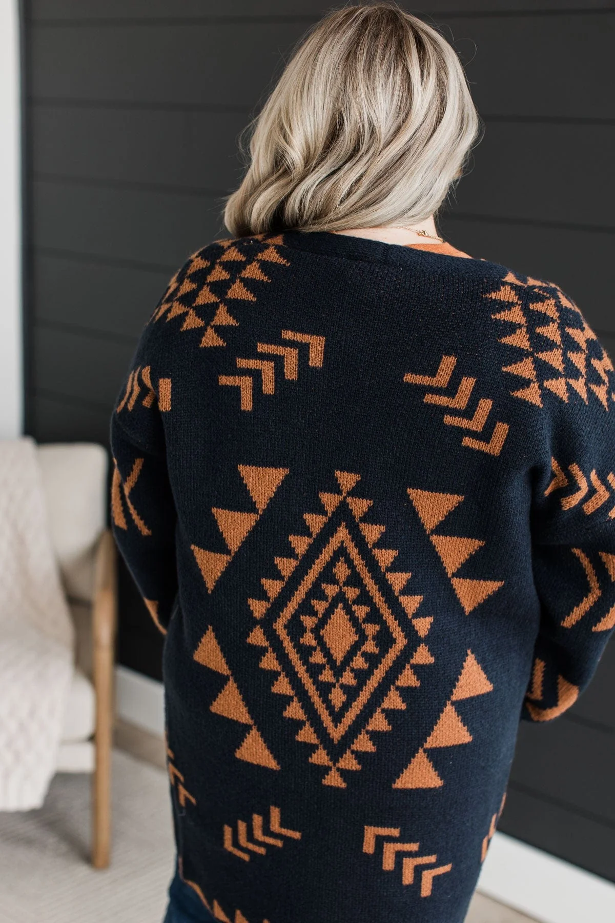 More Than Style Aztec Knit Cardigan- Navy - Image 7