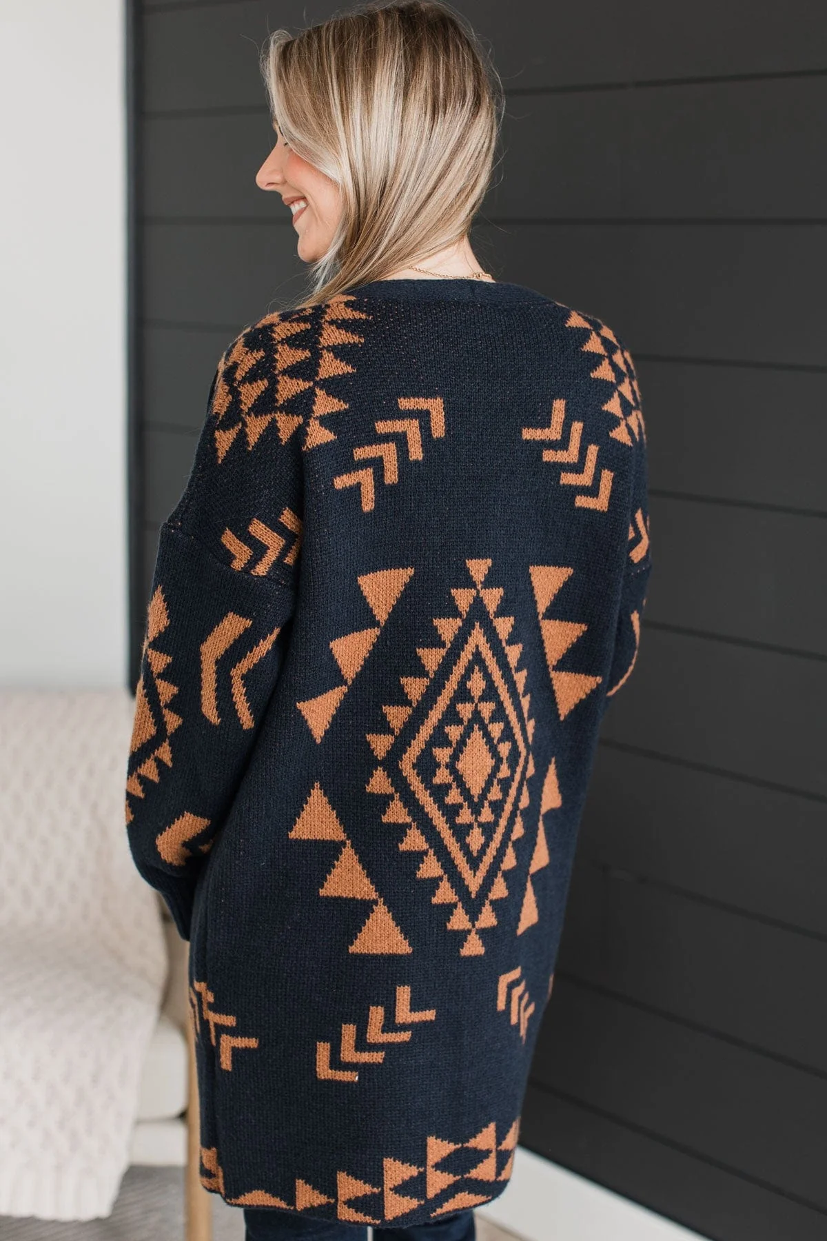 More Than Style Aztec Knit Cardigan- Navy - Image 8