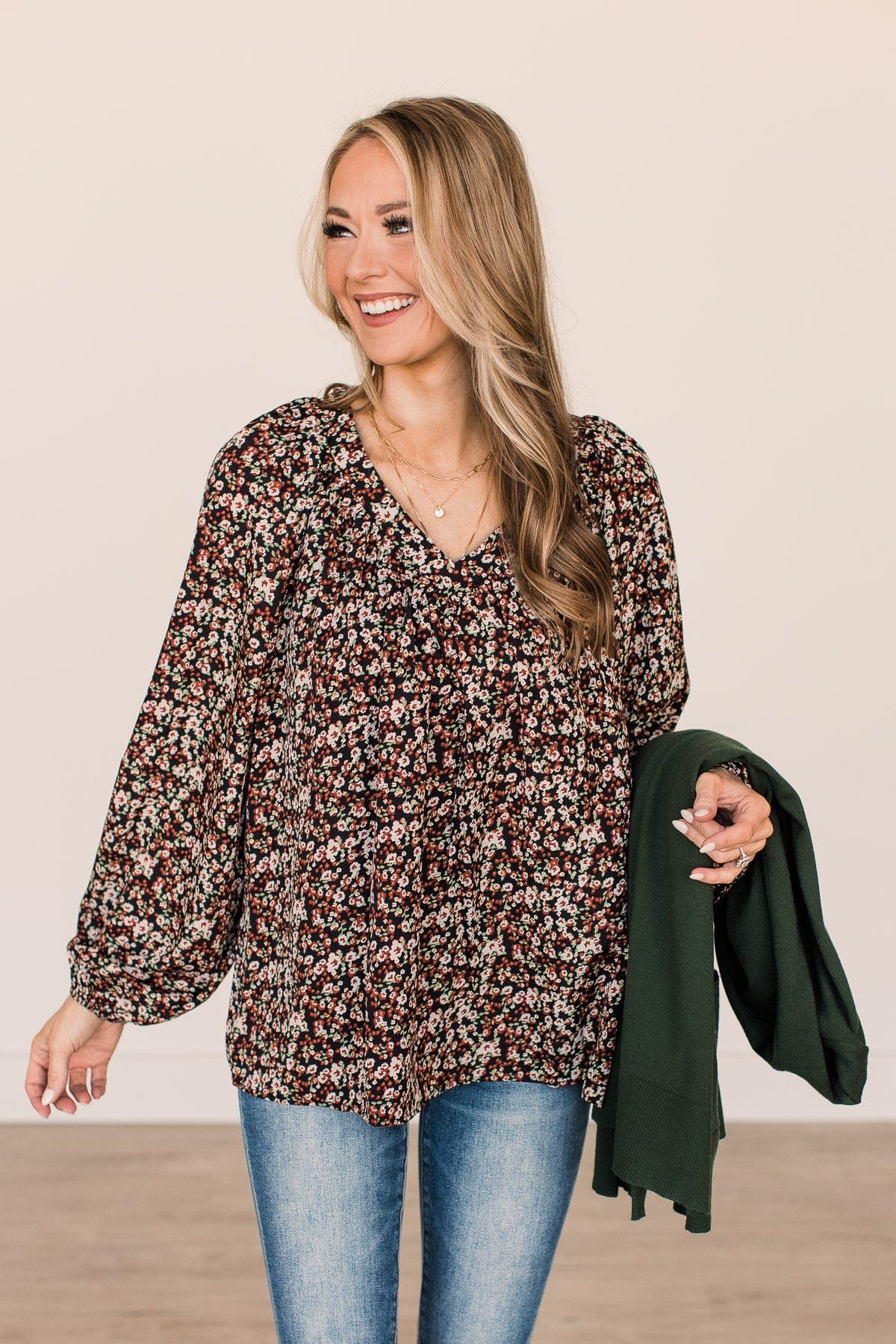 More Than Thankful Floral Blouse- Black - Image 4